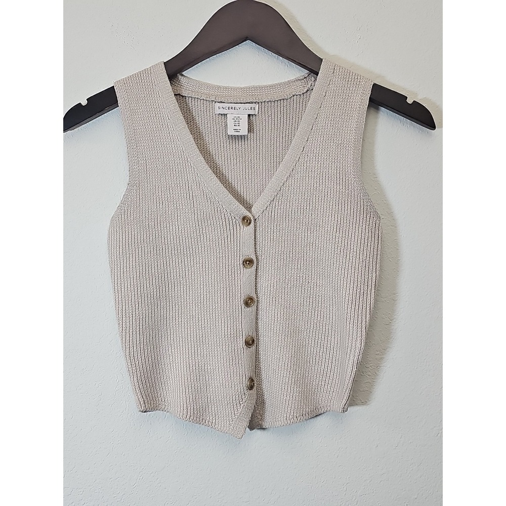 Sincerely Jules Women's Beige Knit Button Up Vest Size XS‎